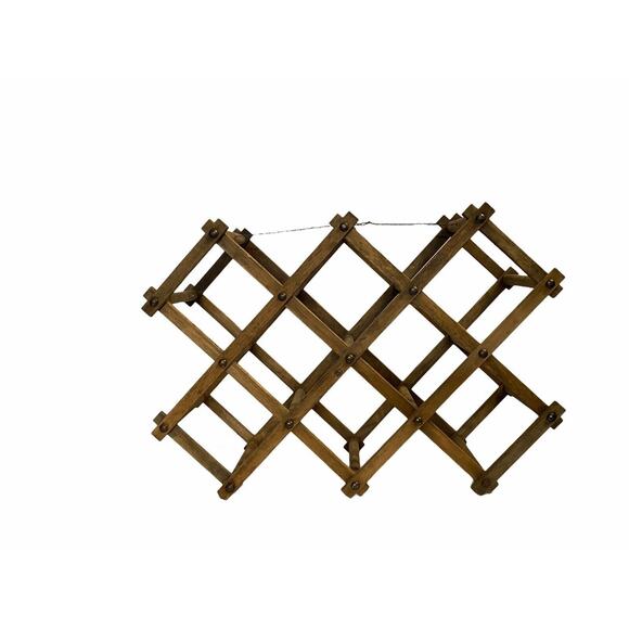 Vintage Wine Rack Accordion Folding Wood Stand Holds 8 Wine Bottles Decorative - Picture 1 of 7